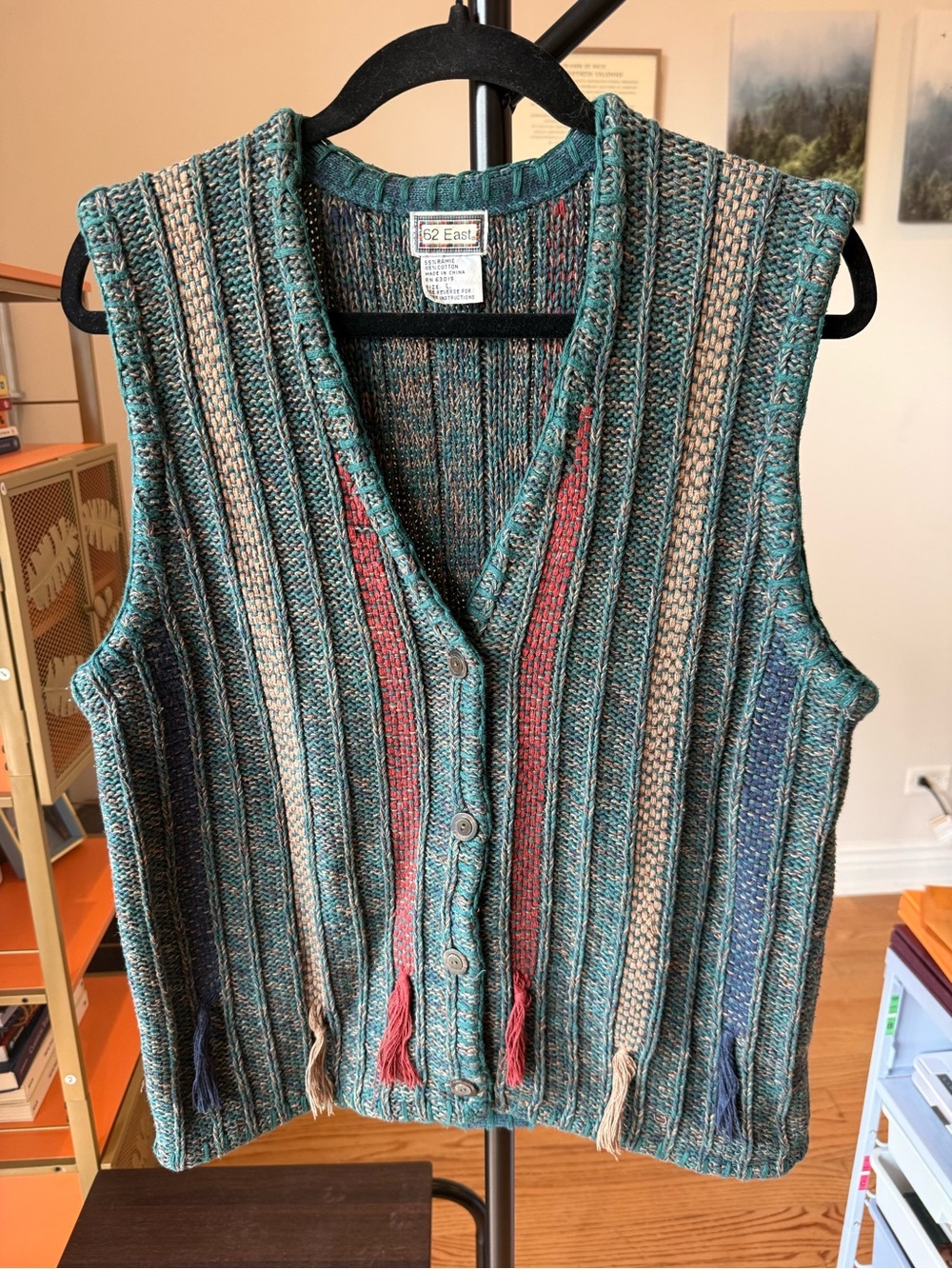 Vintage Multicolor Knit Button-Up Vest